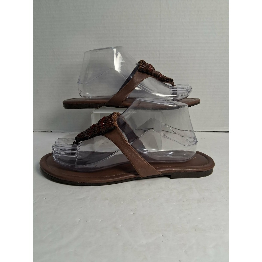 Pedro Miralles Brown Leather Thong Sandals with Beaded Detail Women's Size‎ 9